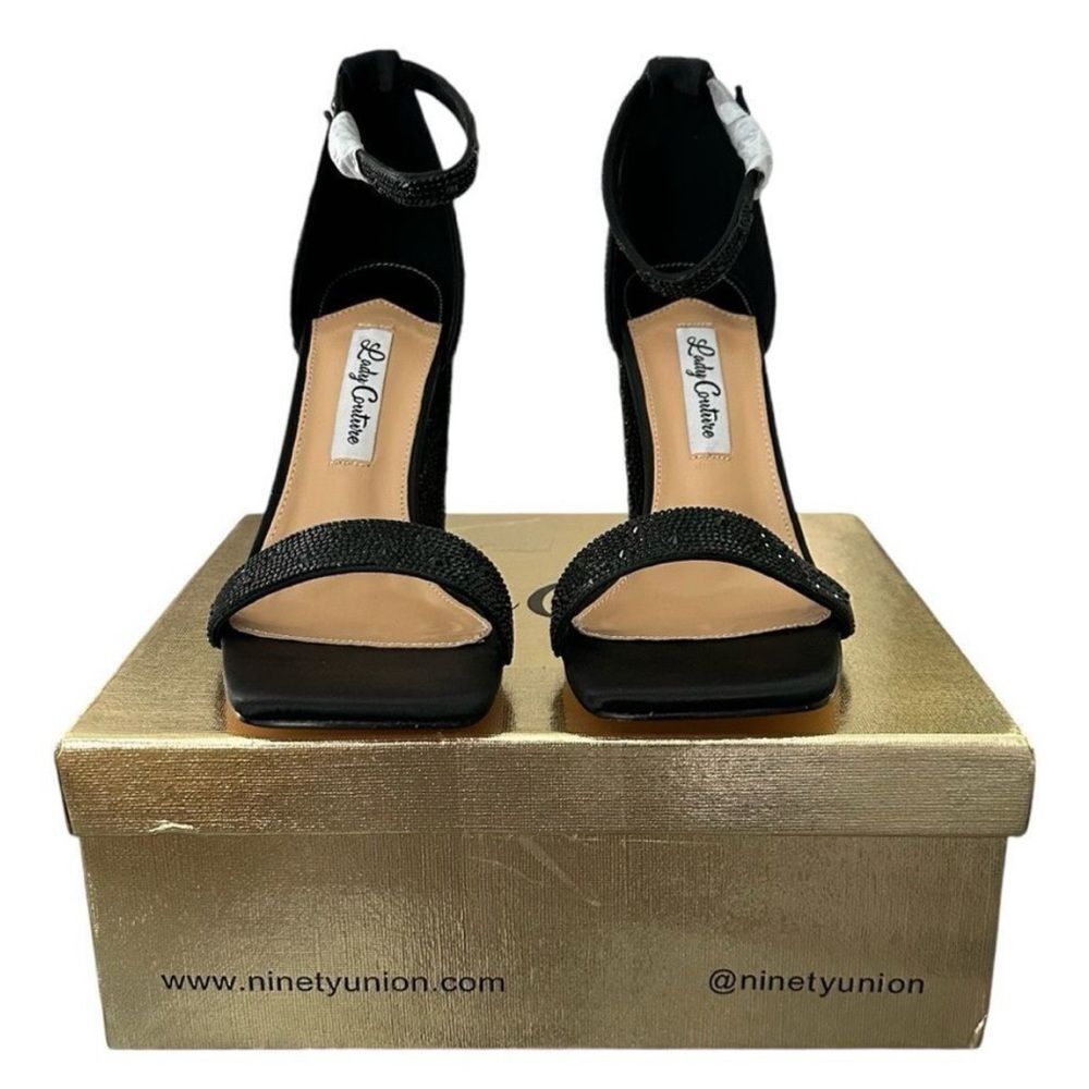 Lady Couture Dalia Black Rhinestone Block Heel Sandals Size 9⁠ - Picture 5 of 11